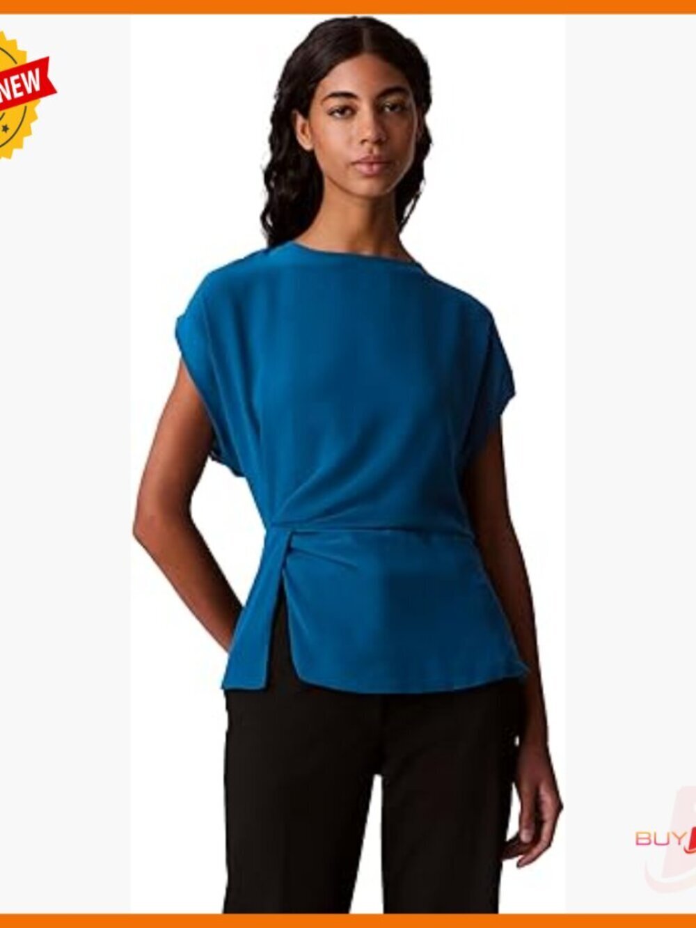 Classic Fit Chiffon Blouse with Twist Front Detail, Short Sleeves